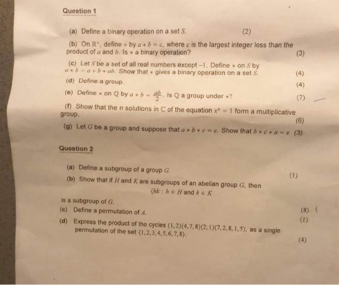 Solved a define a binary operation on a set s 2 b on chegg