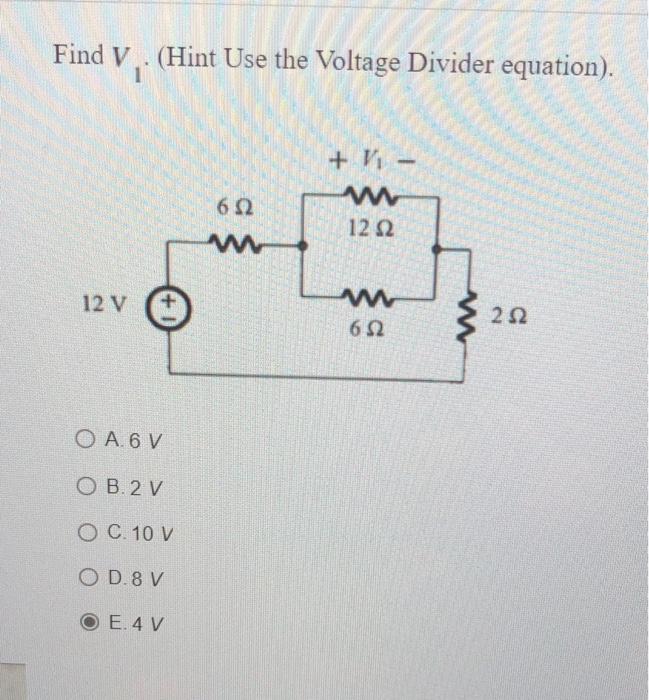 Solved Find V. (Hint Use the Voltage Divider equation). + V- | Chegg.com
