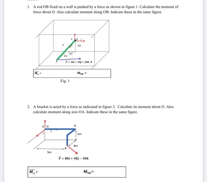 Solved 1. A rod OB fixed on a wall is pushed by a force as | Chegg.com