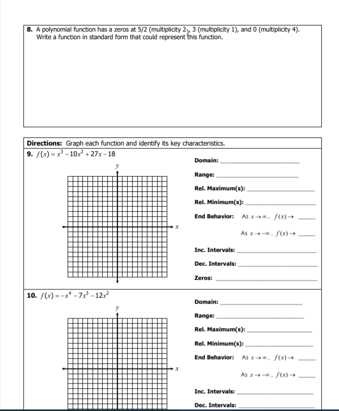 unit 5 polynomial functions homework 2 graphing polynomial functions answers