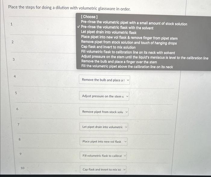 Solved Place the steps for doing a dilution with volumetric