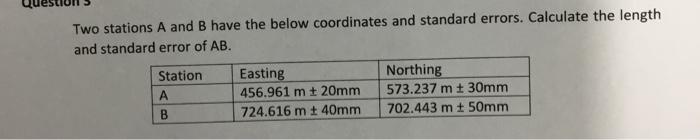 Solved Two Stations A And B Have The Below Coordinates And | Chegg.com