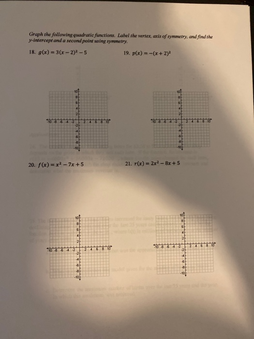 Solved Graph the following quadratic functions. Label the | Chegg.com