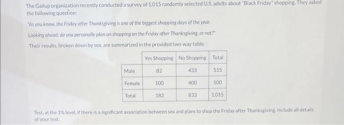 Solved The Gallup Organization Recently Conducted A Survey | Chegg.com