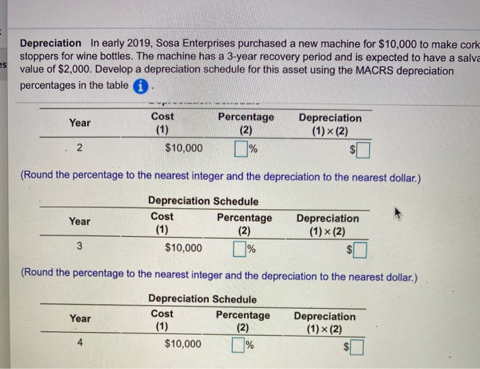 Solved Depreciation in early 2019, Sosa Enterprises