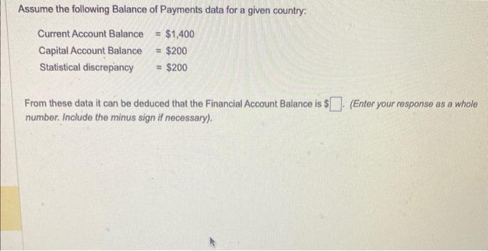 Solved Assume the following Balance of Payments data for a | Chegg.com