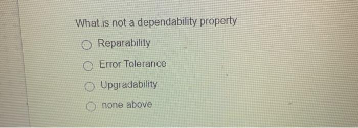Solved What is not a dependability property Reparability | Chegg.com