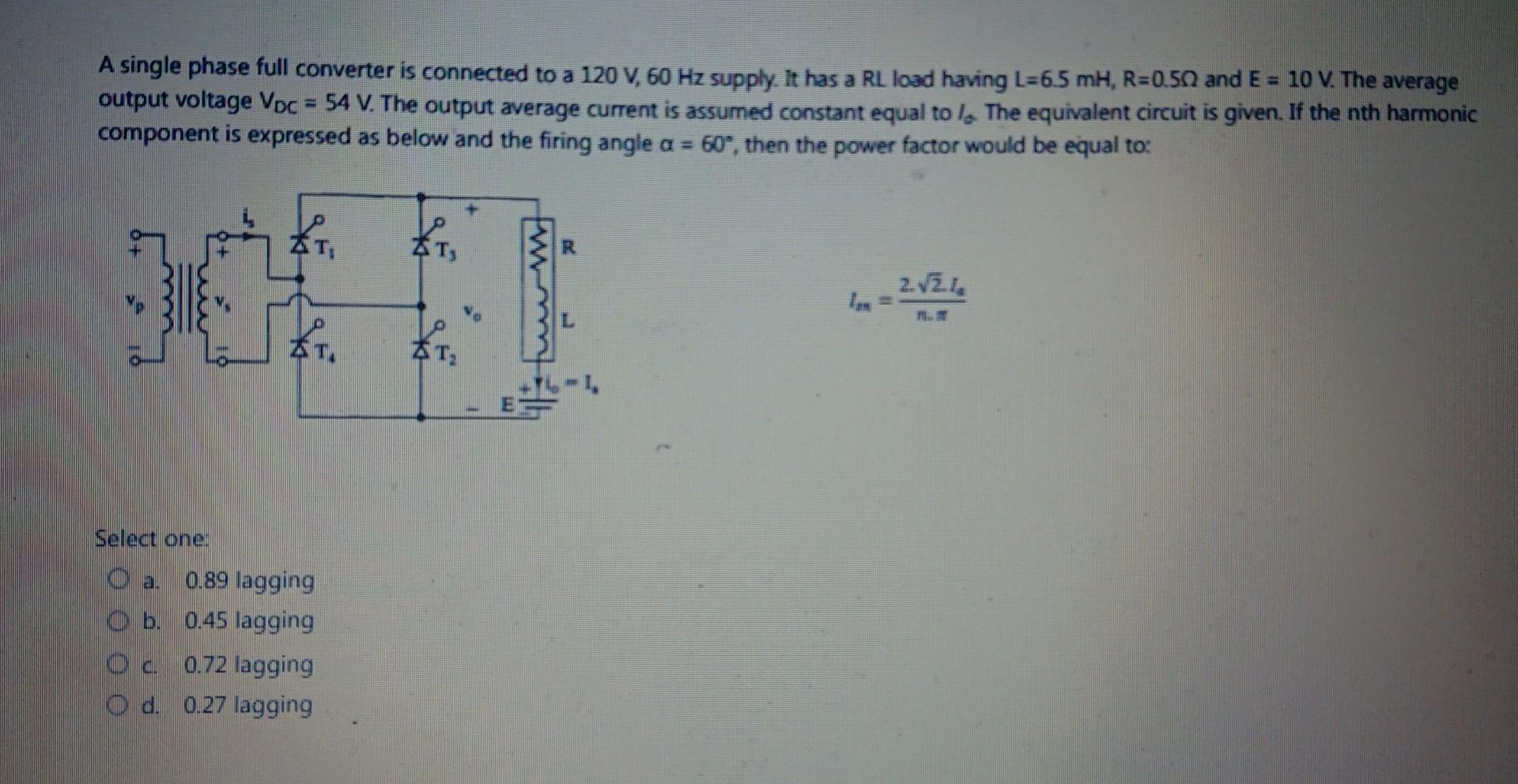 Solved A single phase full converter is connected to a 120 | Chegg.com