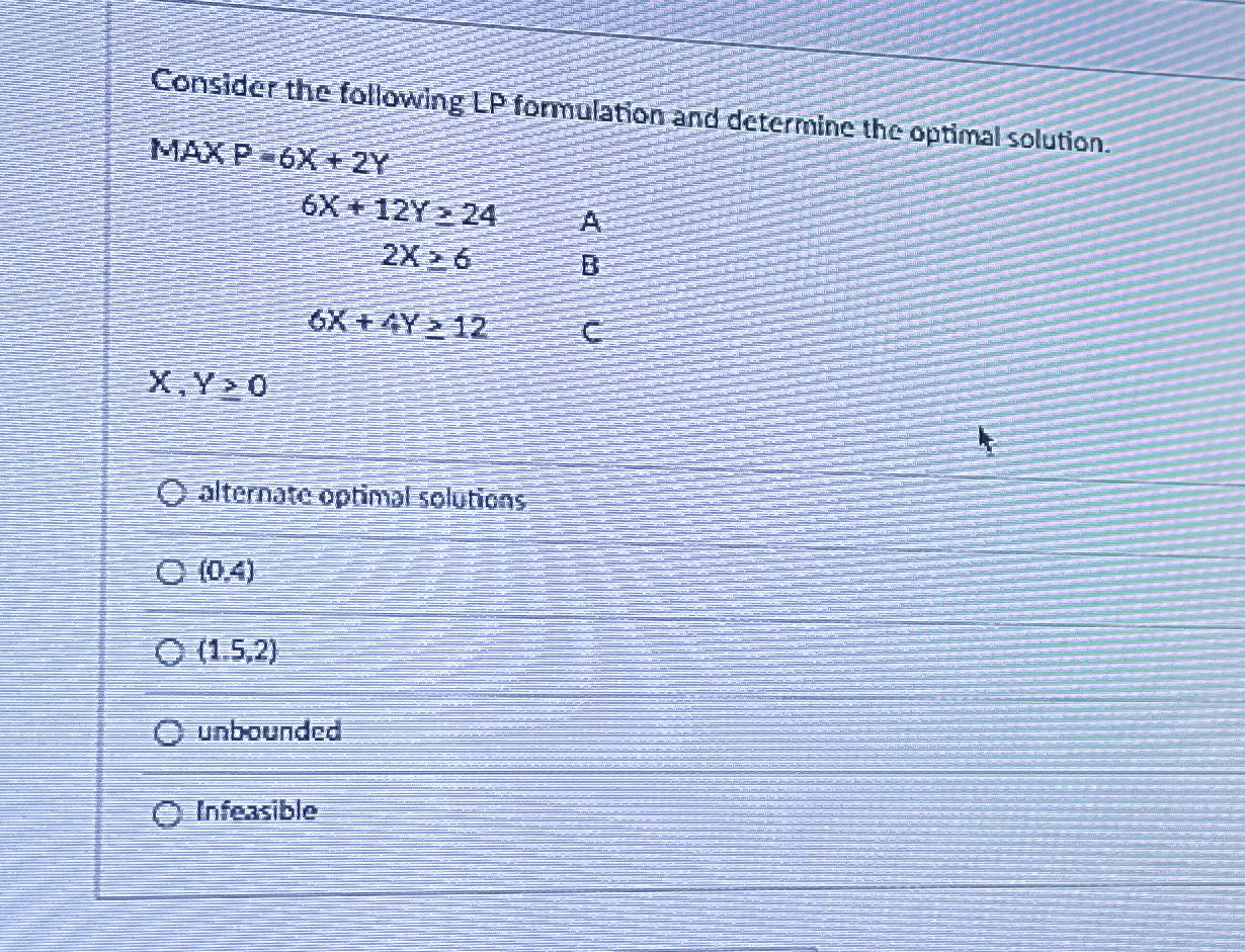 Solved Consider the following LP formulation and determine | Chegg.com