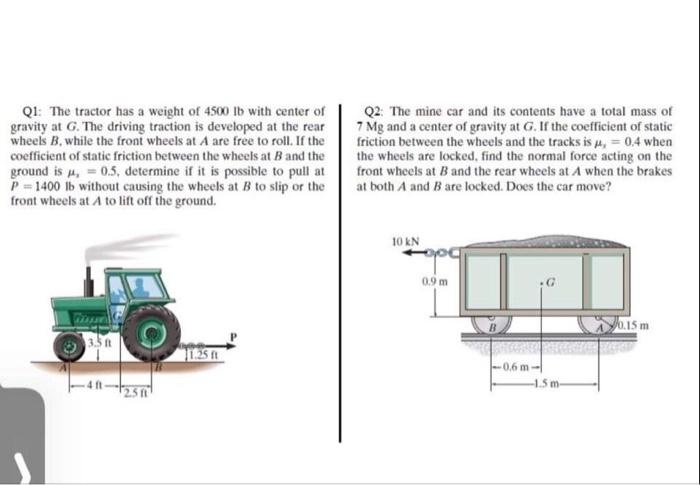 Solved Q1: The tractor has a weight of 4500 lb with center Chegg com