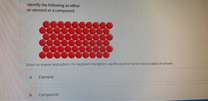 Solved Identify the following as either an element or a | Chegg.com