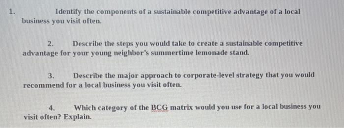 Solved Identify the components of a sustainable competitive | Chegg.com