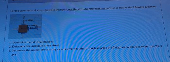 Solved For The Given State Of Stress Shown In The Figure, | Chegg.com