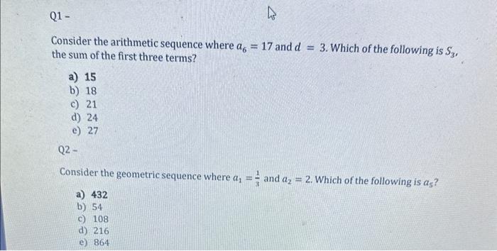 Solved Consider The Arithmetic Sequence Where A6=17 And D=3. | Chegg.com