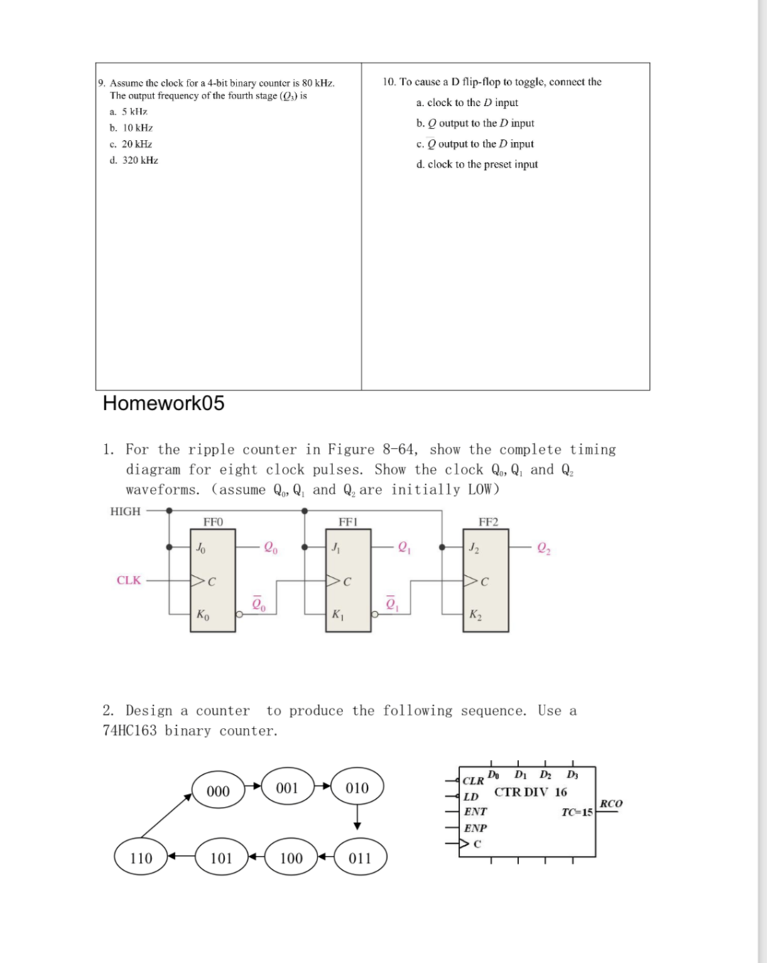 Solved Homework05 1. For the ripple counter in Figure 8-64, | Chegg.com