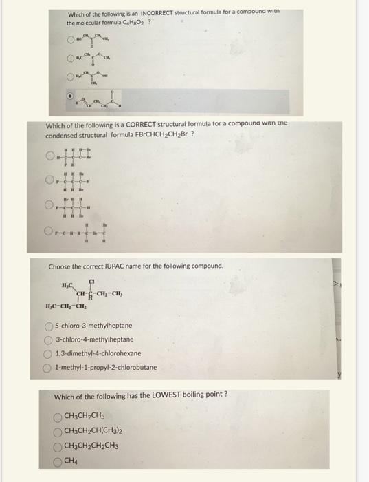 Solved Which of the following is an INCORRECT structural | Chegg.com