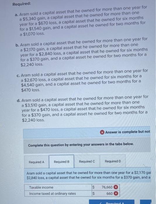 Solved Aram's Taxable Income Before Considering Capital | Chegg.com