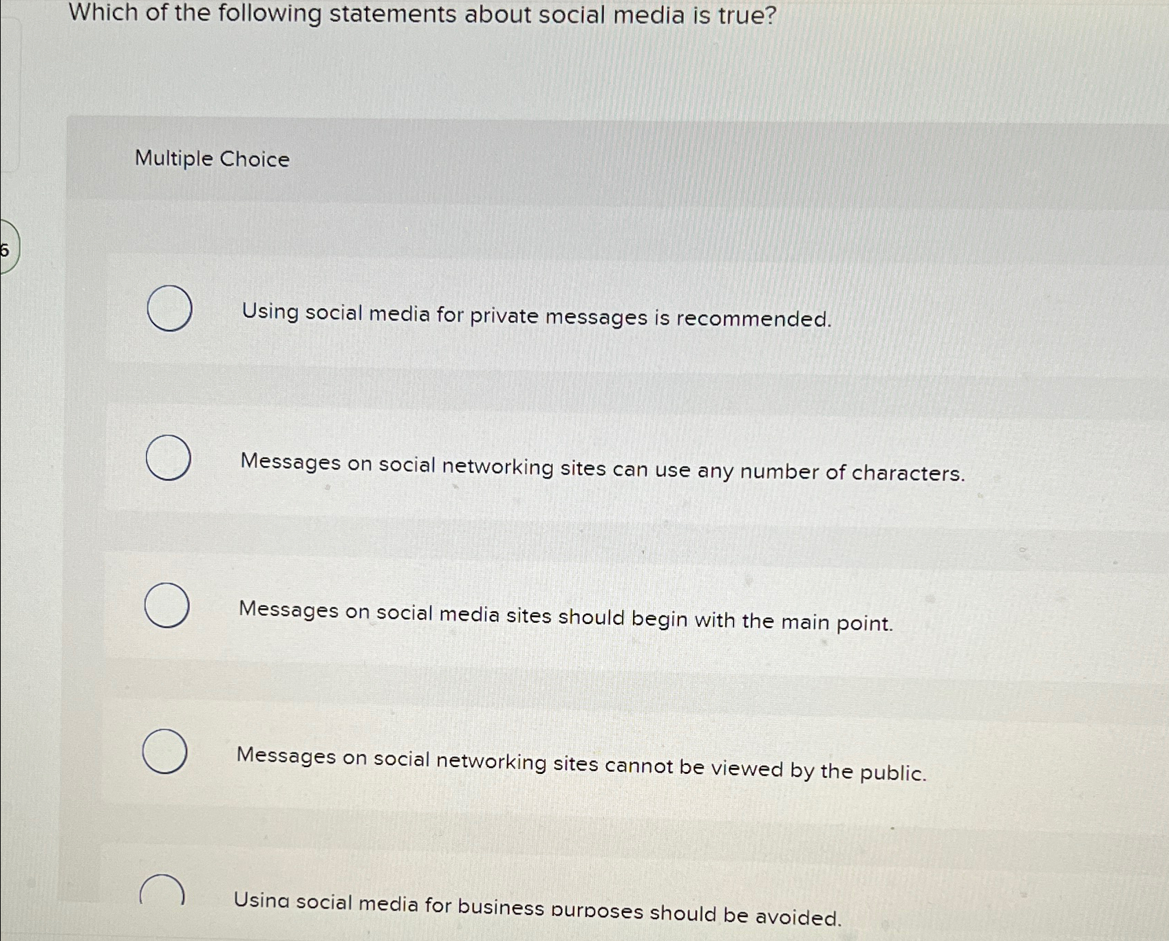 Solved Which of the following statements about social media | Chegg.com