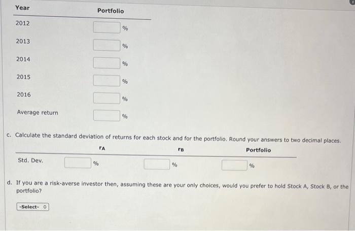 Solved Historical Realized Rates Of Return Stocks A And B | Chegg.com