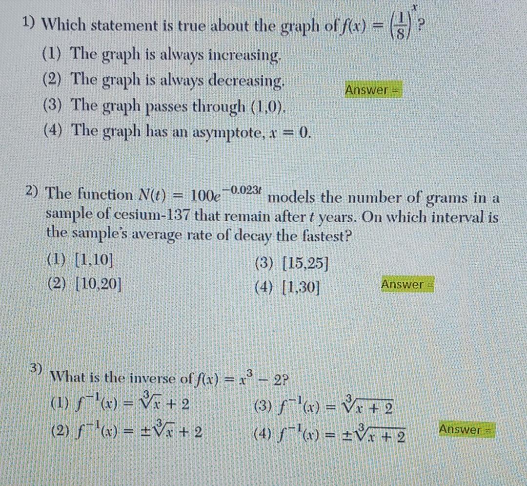 Solved Is 1 Which Statement Is True About The Graph Of F Chegg Com