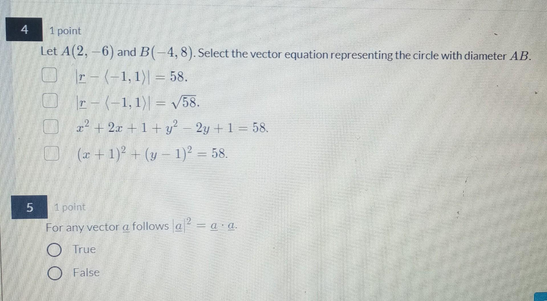 Solved 4 4 1 point Let A(2,-6) and B(-4,8). Select the | Chegg.com