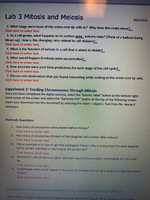 Solved Lab 3 Mitosis and Meiosis BIO2012 2. What stage were