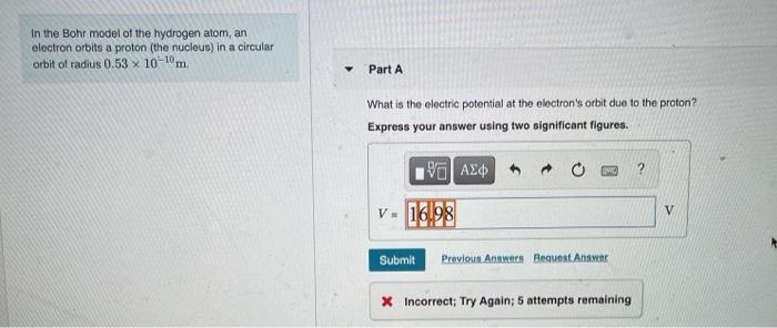 Solved In the Bohr model of the hydrogen atom, an electron | Chegg.com