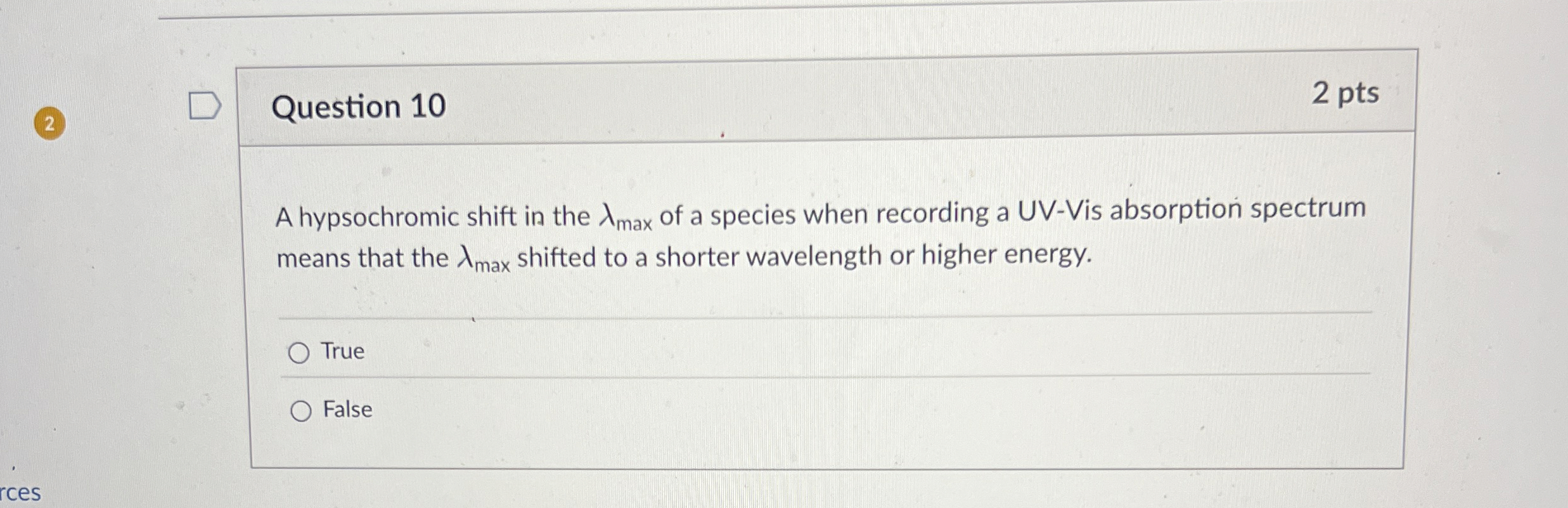 Solved 2Question 102 ﻿ptsA hypsochromic shift in the λmax