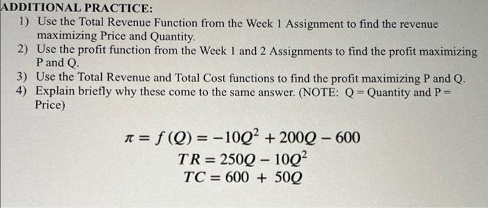 Solved ADDITIONAL PRACTICE: 1) Use the Total Revenue | Chegg.com