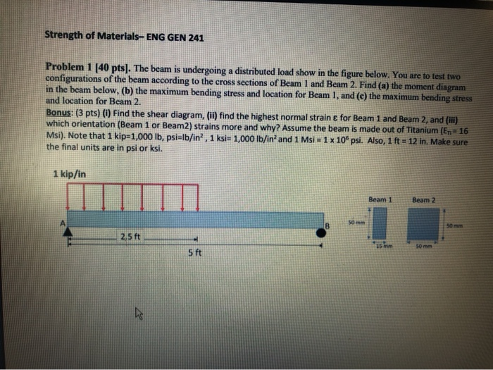 Solved Strength of Materials-ENG GEN 241 Problem 1 [40 pts). | Chegg.com