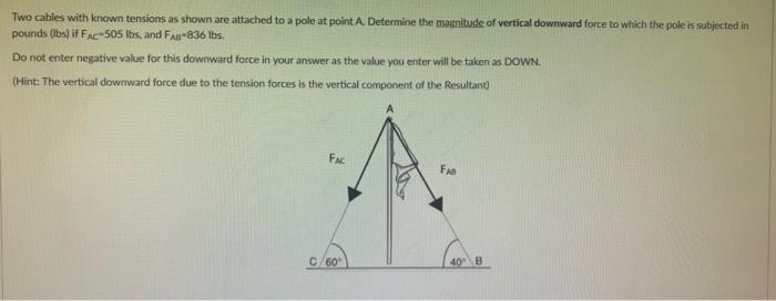 Solved Two Cables With Known Tensions As Shown Are Attached | Chegg.com