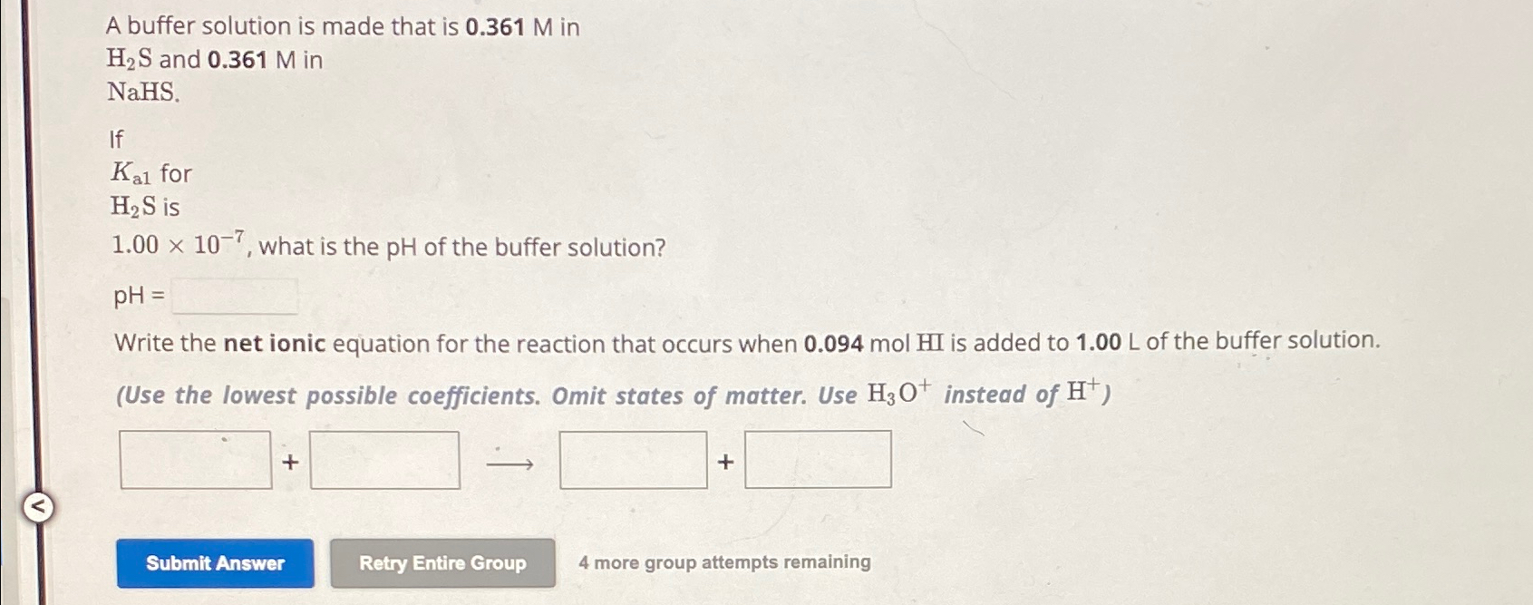 Solved A buffer solution is made that is 0.361M ﻿in H2S ﻿and | Chegg.com