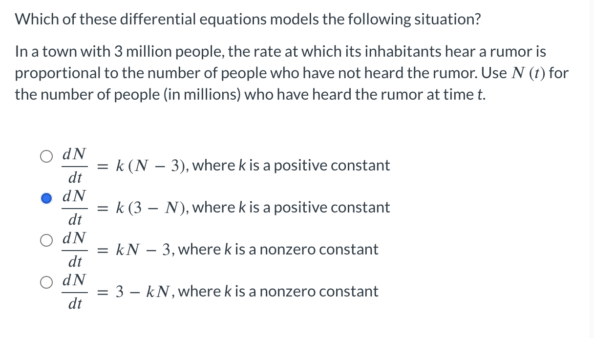 Solved Which of ﻿these differential equations models the | Chegg.com