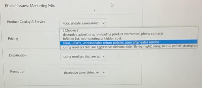 Solved Ethical Issues: Marketing Mix 47 Product Quality & | Chegg.com