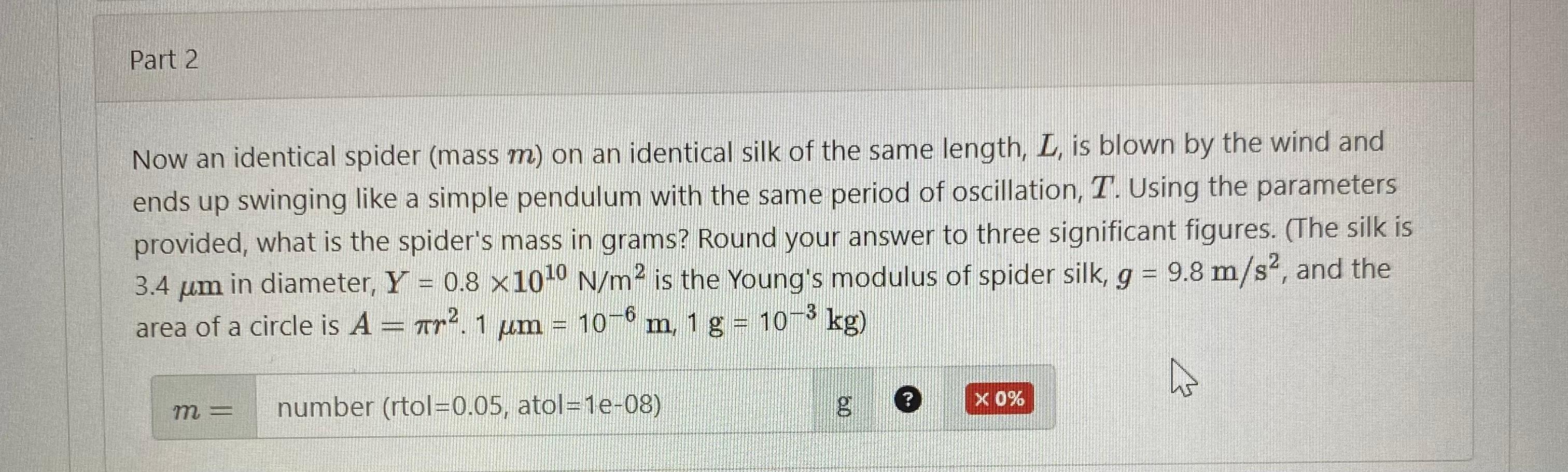 Solved HW2.5. ﻿Spider simple pendulum and Young's modulus | Chegg.com