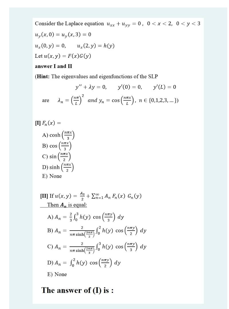 Solved Consider The Laplace Equation Uxx Uyy 0 0