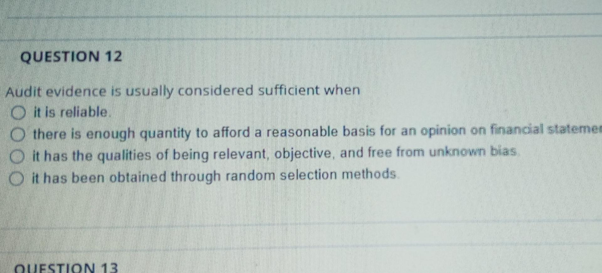 Solved QUESTION 12 Audit Evidence Is Usually Considered | Chegg.com