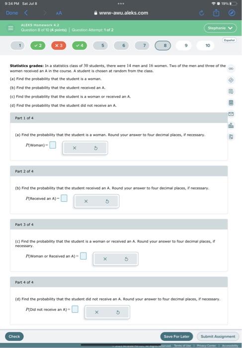 Solved 9:34 PM Sat Jul 8 Done = 1 ALEKS Homework 4.2 | Chegg.com