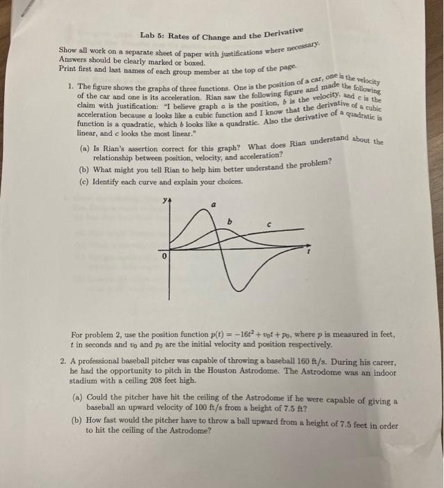 Solved Lab 5: Rates of Change and the Derivative Show all | Chegg.com