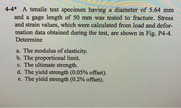 Solved 4-4* A Tensile Test Specimen Having A Diameter Of | Chegg.com