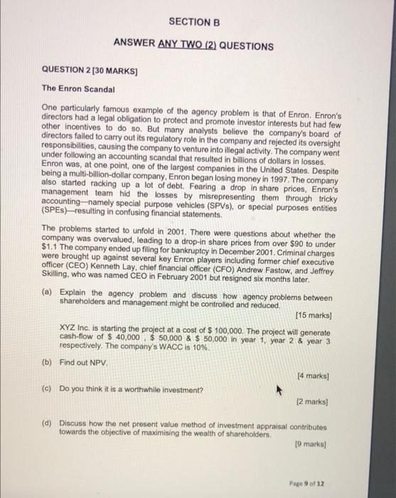 Solved SECTION B ANSWER ANY TWO (2) QUESTIONS QUESTION 2 [30 | Chegg.com