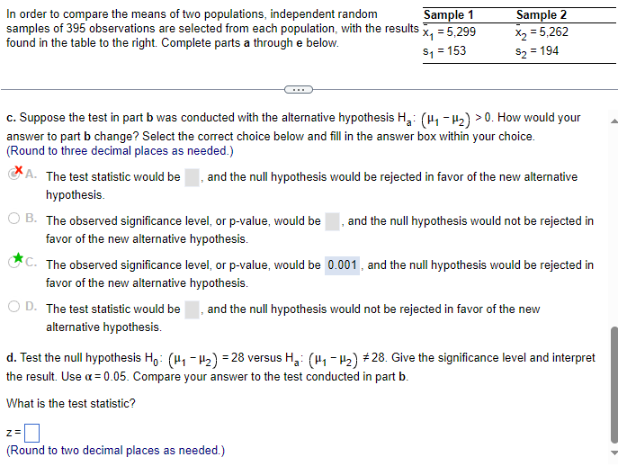 Solved Just need help with that last test statistic thanks!! | Chegg.com