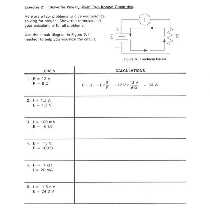 Solved Exercise 2: Solve for Power, Given Two Known | Chegg.com
