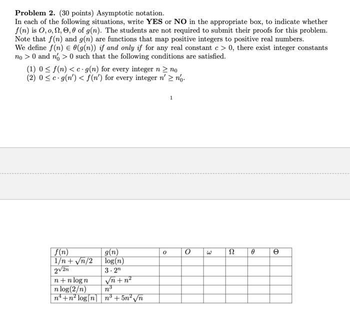 Solved Problem 2 30 Points Asymptotic Notation In Each