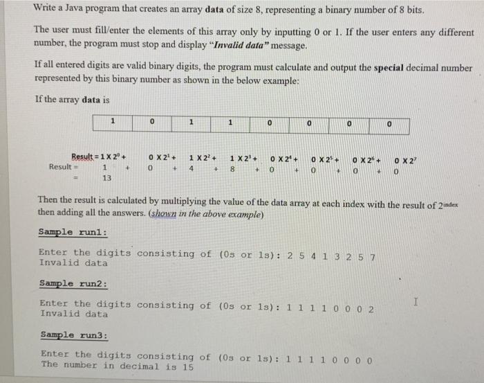 Solved Write a Java program that creates an array data of | Chegg.com