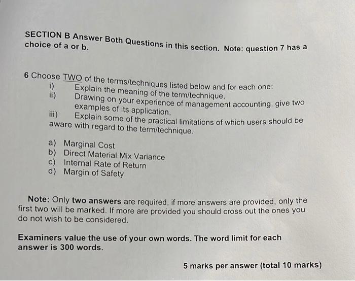 Solved SECTION B Answer Both Questions In This Section. | Chegg.com