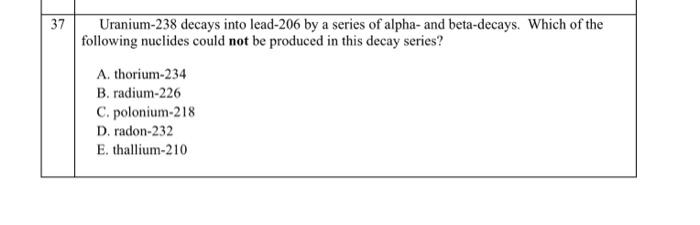 Solved Uranium-238 decays into lead-206 by a series of | Chegg.com