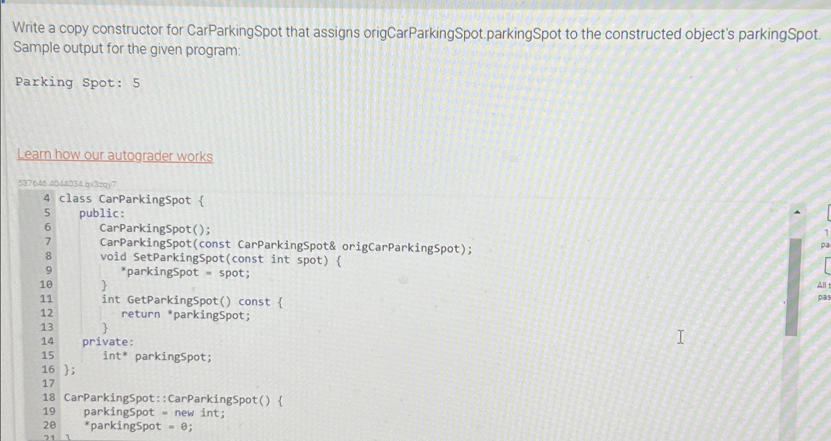 Solved C++Write a copy constructor for CarParkingSpot that | Chegg.com