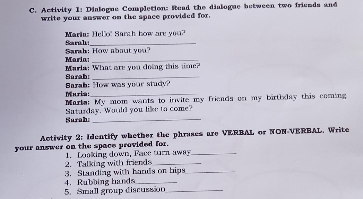 Solved c. Activity 30: Dialogue Completion: Read the dialogue