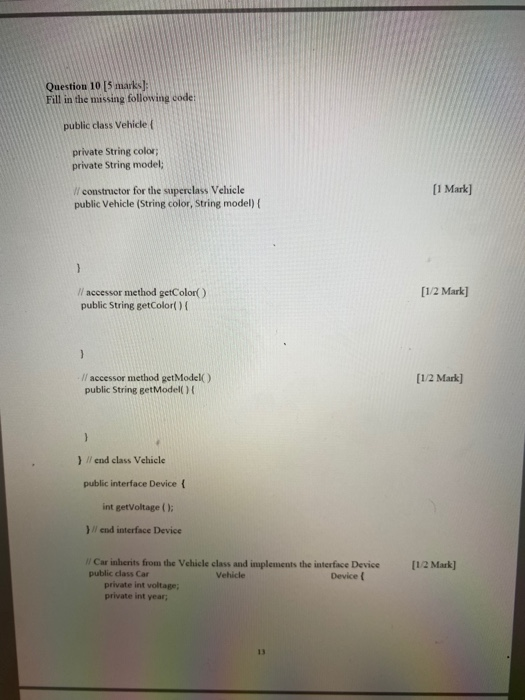 Solved Question 10 [3 marks): Fill in the missing following | Chegg.com